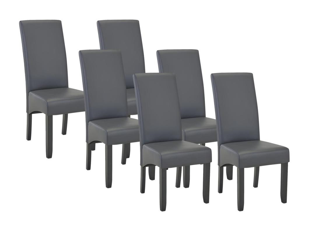  Set van 6 stoelen ROVIGO - kunstleer - mat grijs - zwarte houten poten