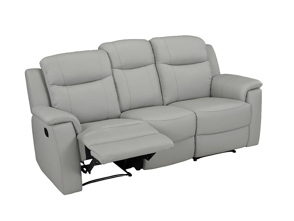 3-personers sofa med relax-funktion EVASION i læder - Lysegrå