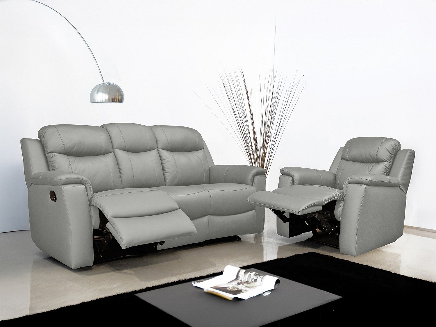 Relaxsofa Leder 3-Sitzer - Hellgrau - EVASION günstig online kaufen