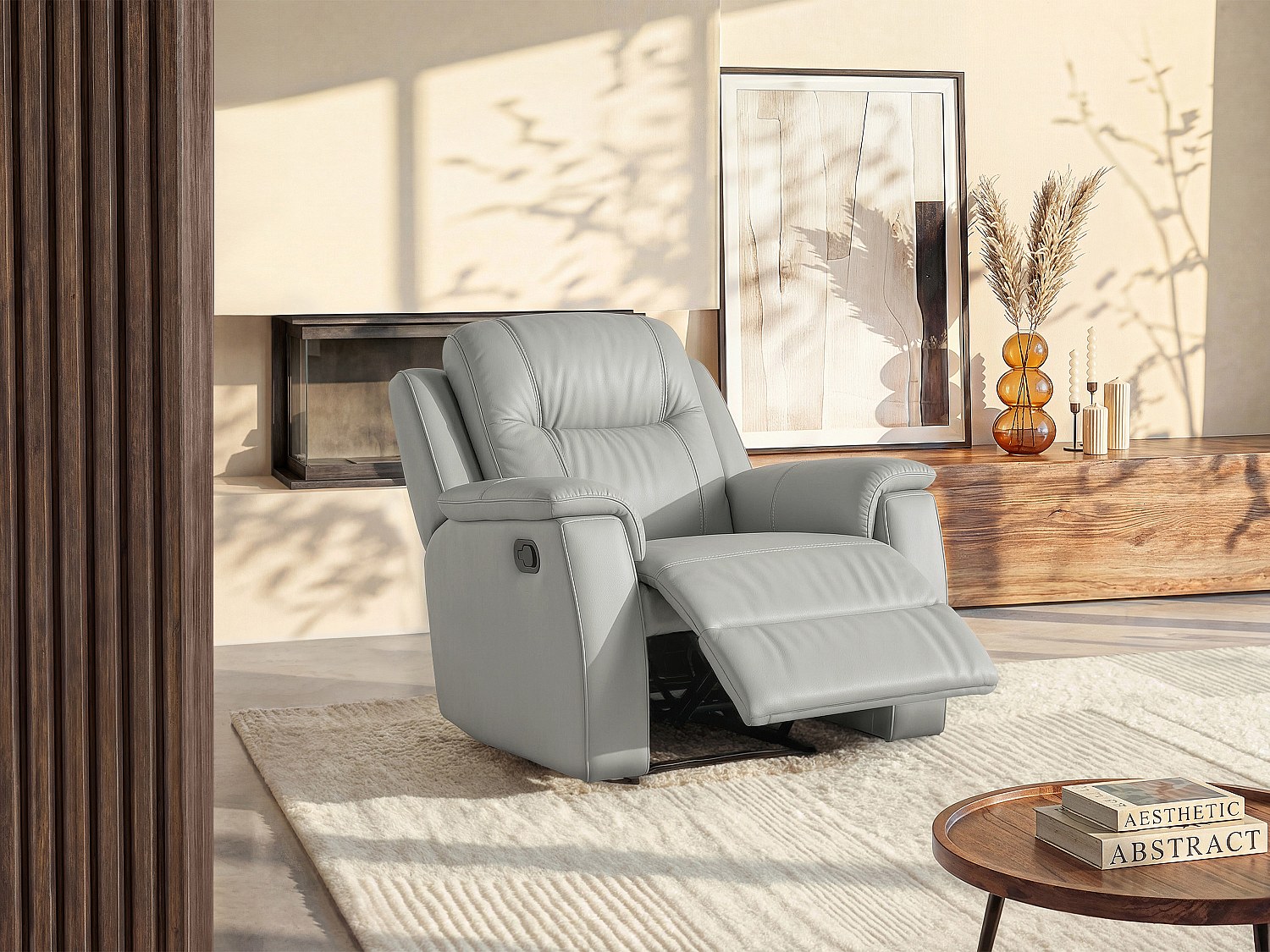 Vente-unique Relaxsessel Fernsehsessel Leder - Hellgrau - Evasion