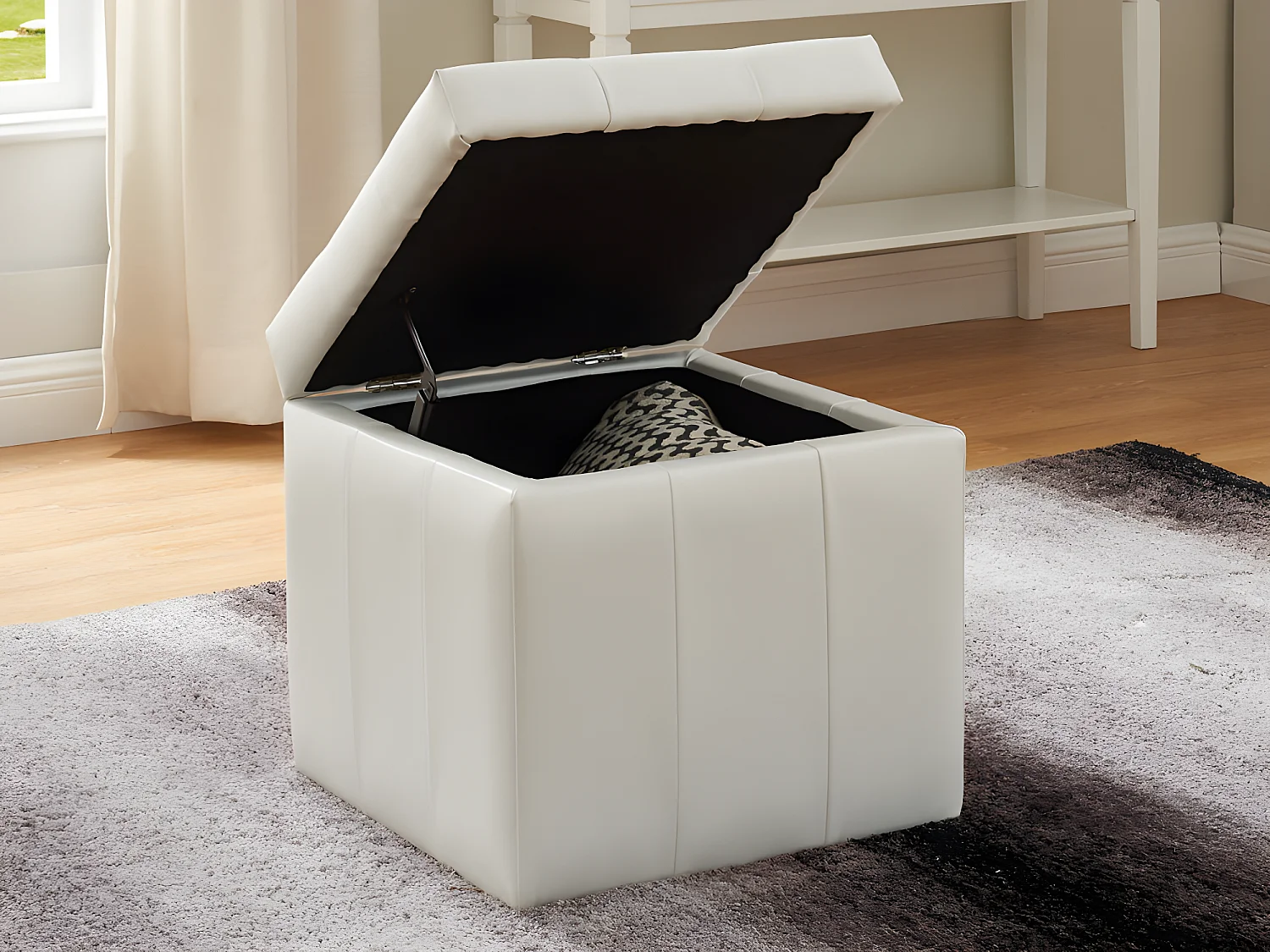 Pouf coffre de rangement SERAFINO en simili - Blanc