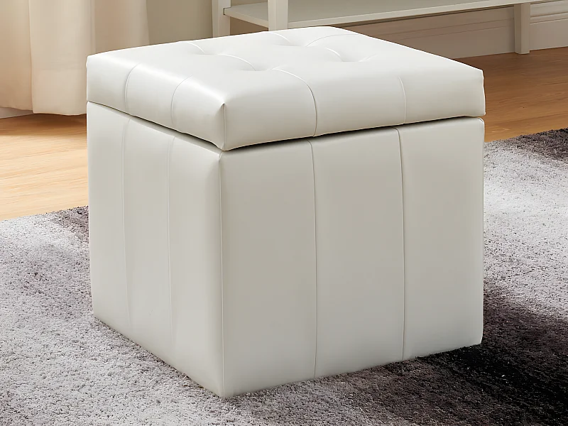 Pouf portaoggetti SERAFINO in similpelle - Bianco