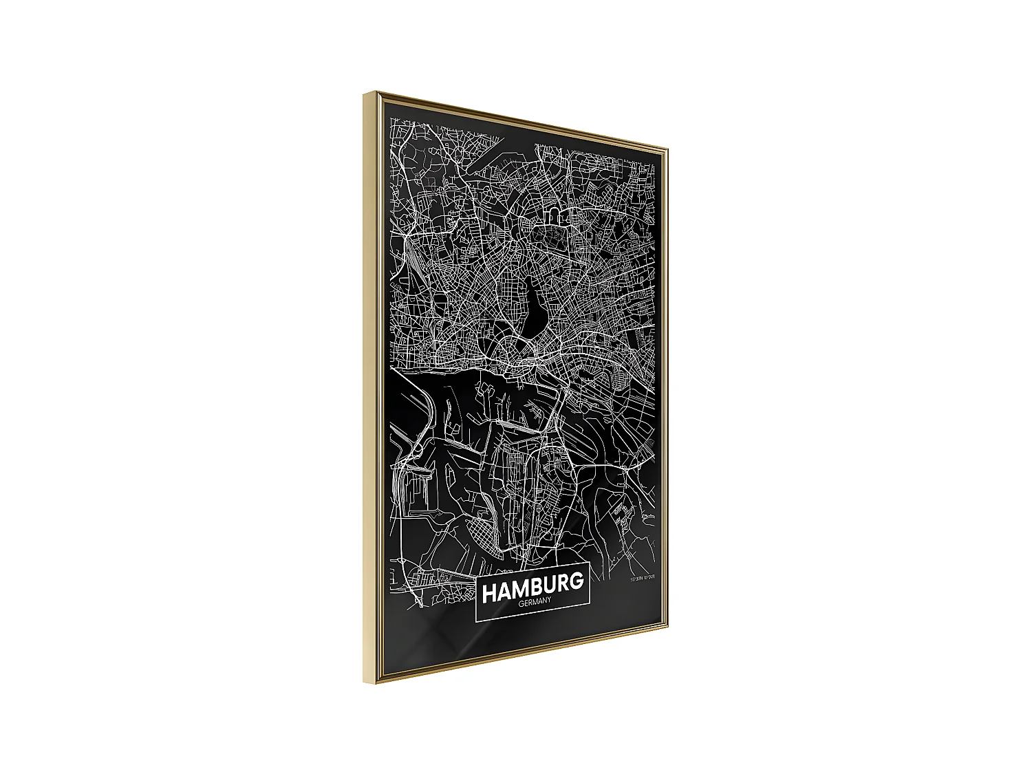 Affiche Murale Encadrée "City Map Hamburg Dark" 30 x 42 cm Or