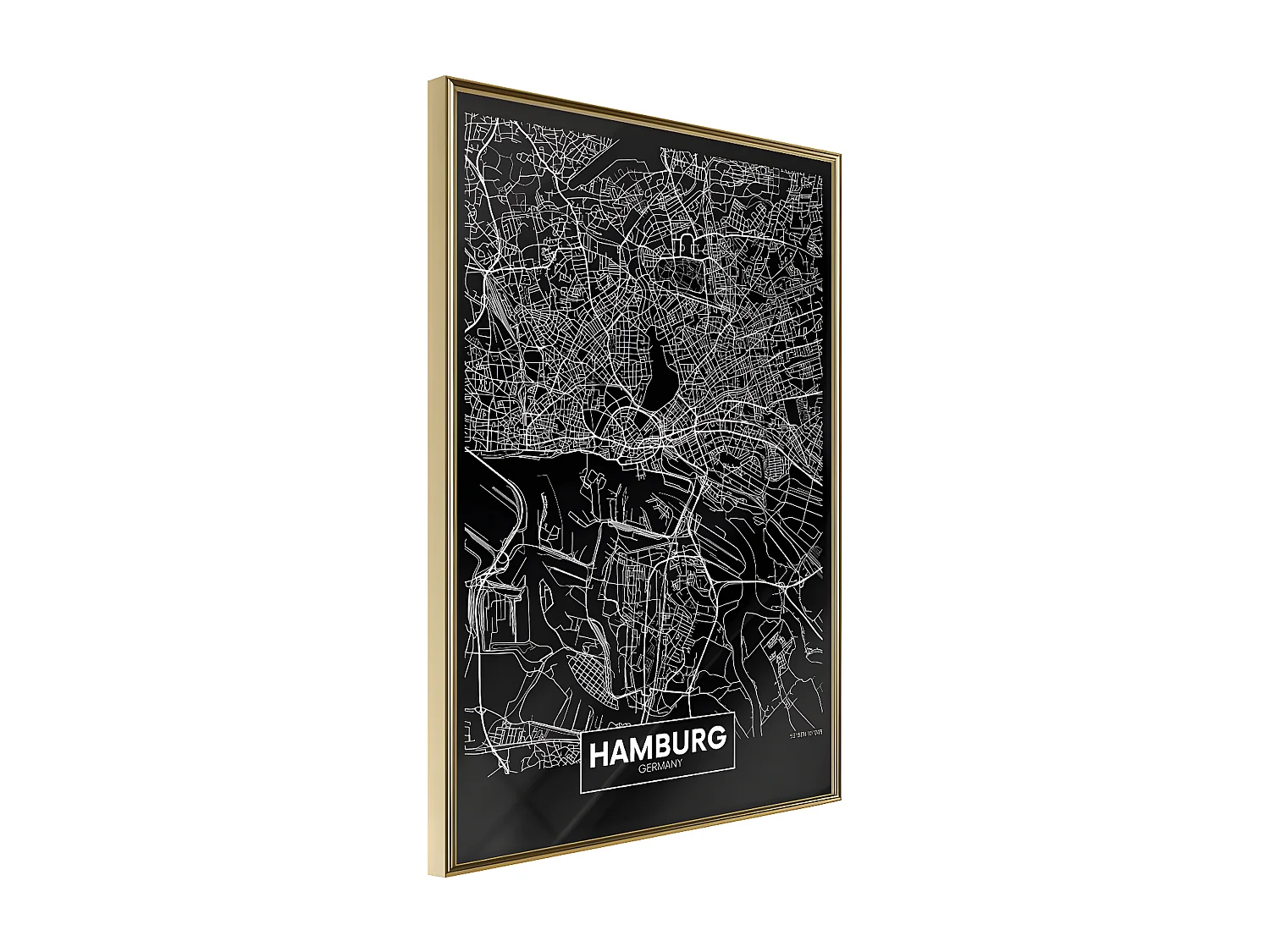 Affiche Murale Encadrée "City Map Hamburg Dark" 30 x 42 cm Or