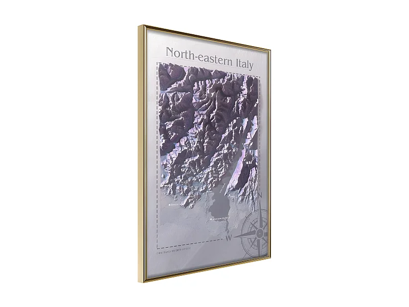 Affiche Murale Encadrée "Raised Relief Map North-Eastern Italy" 40 x 60 cm Or
