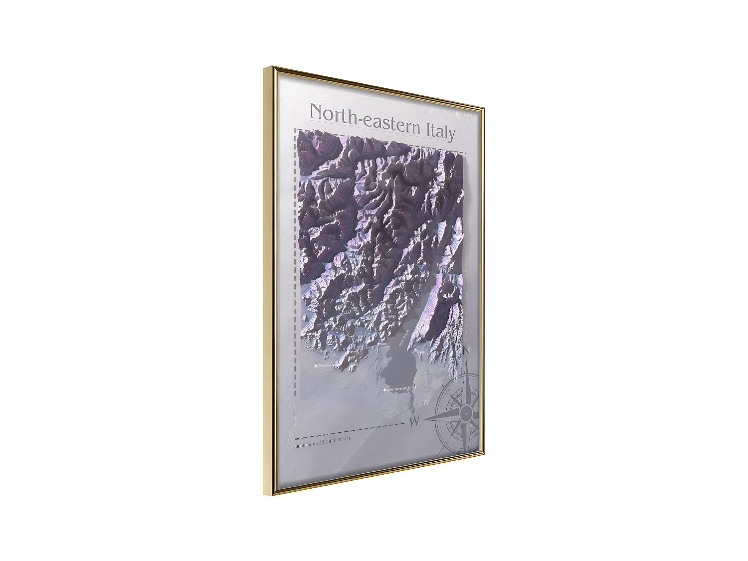 Affiche Murale Encadrée "Raised Relief Map North-Eastern Italy" 40 x 60 cm Or