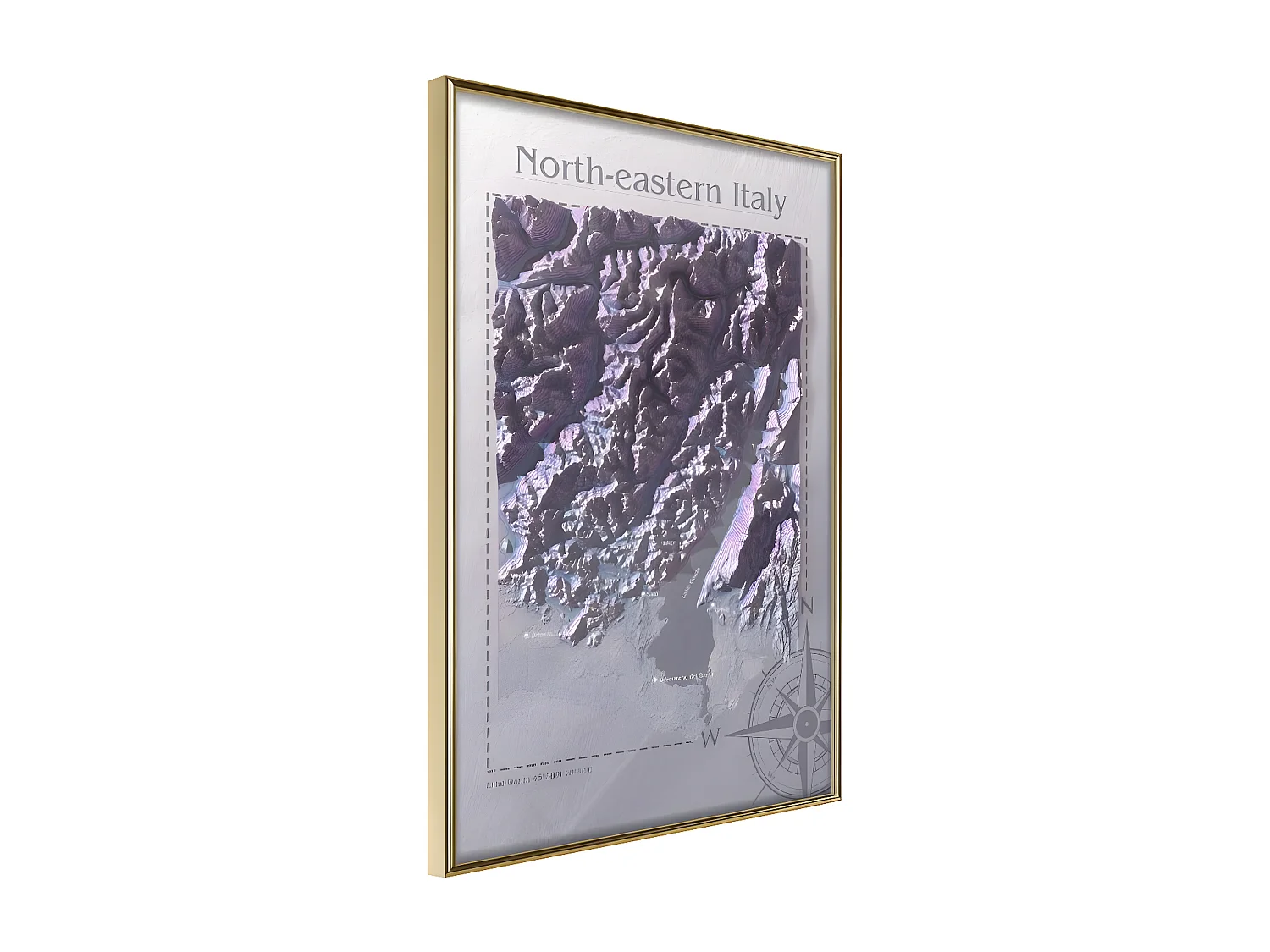 Affiche Murale Encadrée "Raised Relief Map North-Eastern Italy" 40 x 60 cm Or