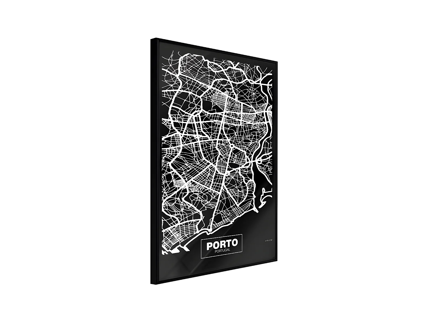 Affiche Murale Encadrée "City Map Porto Dark" 40 x 60 cm Noir
