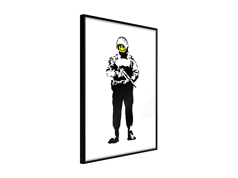 Affiche Murale Encadrée "Banksy Smiling Copper" 30 x 42 cm Noir