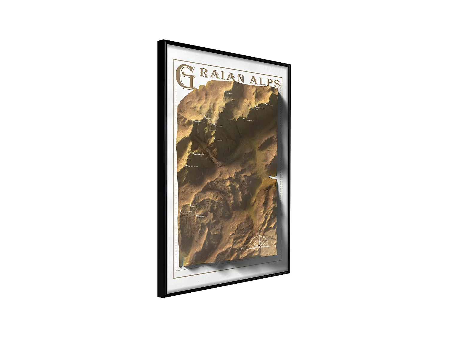 Affiche Murale Encadrée "Raised Relief Map Graian Alps" 21 x 30 cm Noir