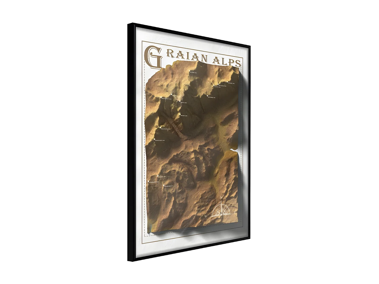 Affiche Murale Encadrée "Raised Relief Map Graian Alps" 21 x 30 cm Noir