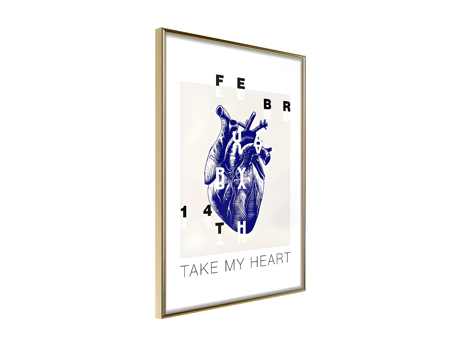 Affiche Murale Encadrée "Valentine's Day" 21 x 30 cm Or