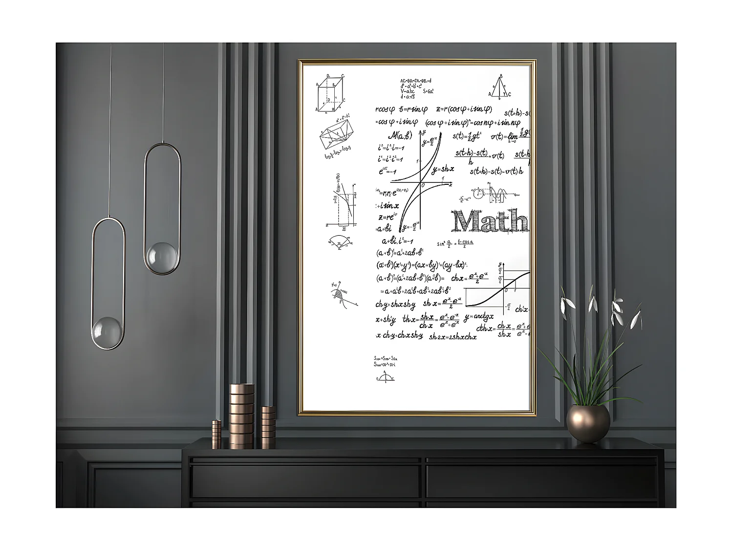 Affiche Murale Encadrée "Math Formulas" 40 x 60 cm Or