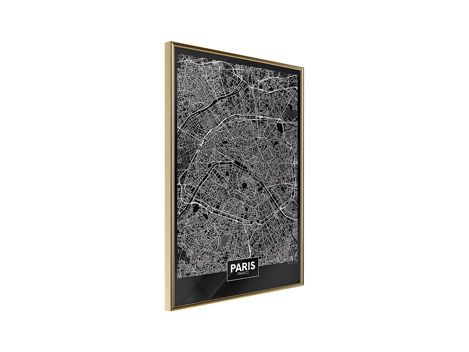 Affiche Murale Encadrée "City Map Paris Dark" 40 x 60 cm Or