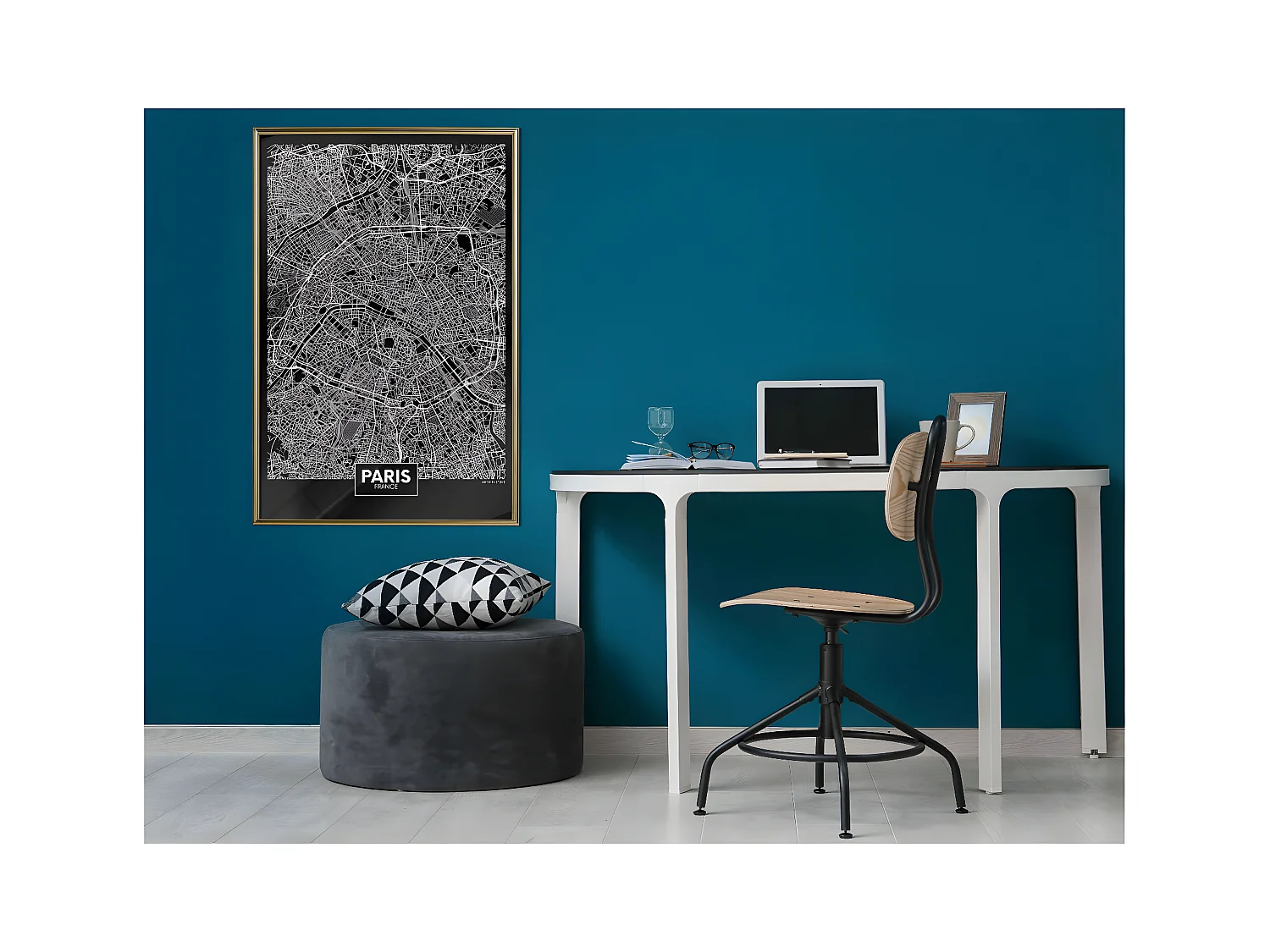 Affiche Murale Encadrée "City Map Paris Dark" 40 x 60 cm Or