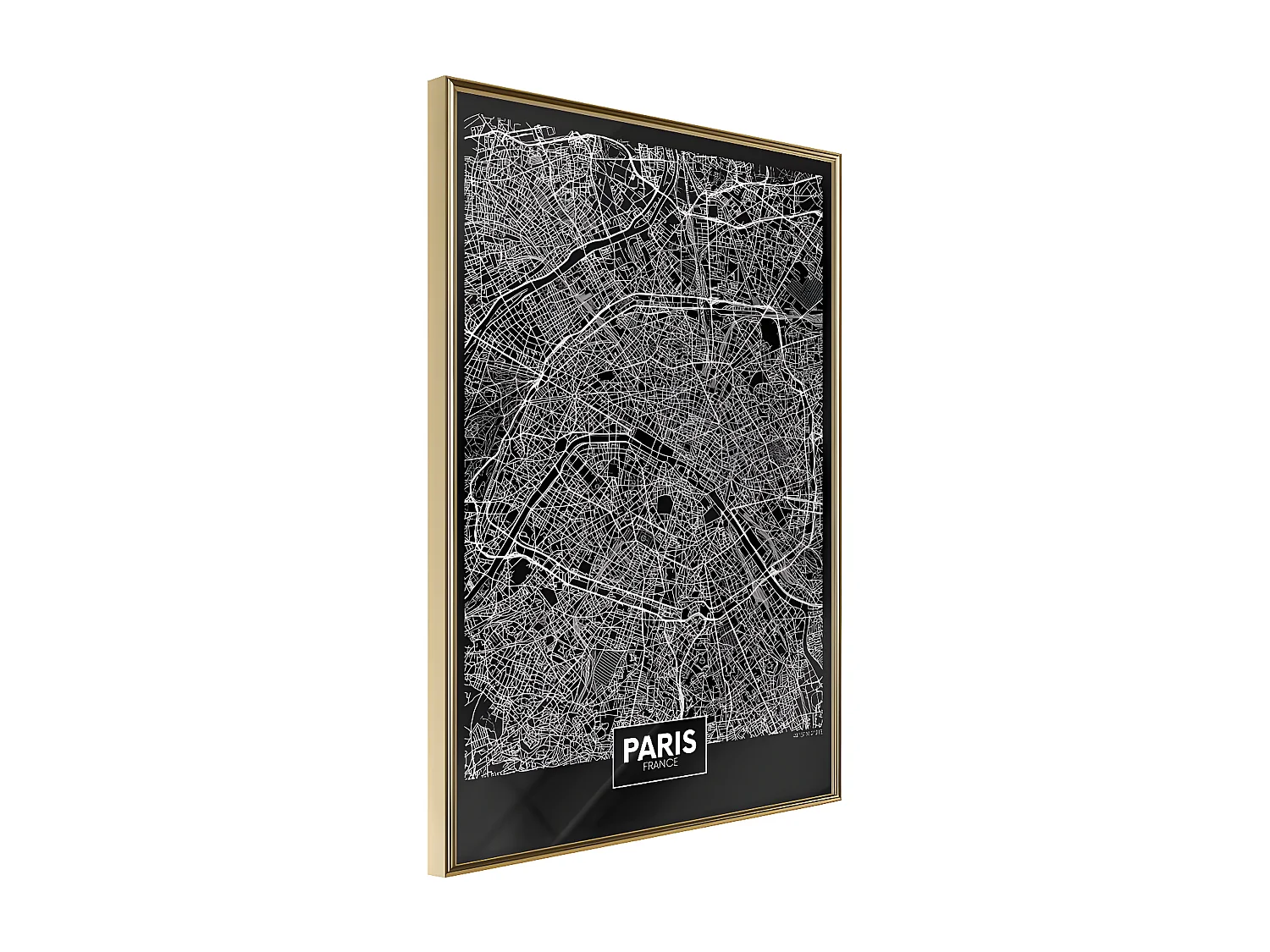 Affiche Murale Encadrée "City Map Paris Dark" 40 x 60 cm Or
