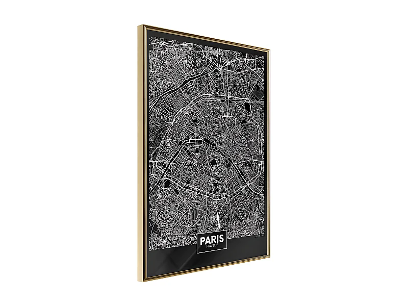 Affiche Murale Encadrée "City Map Paris Dark" 40 x 60 cm Or