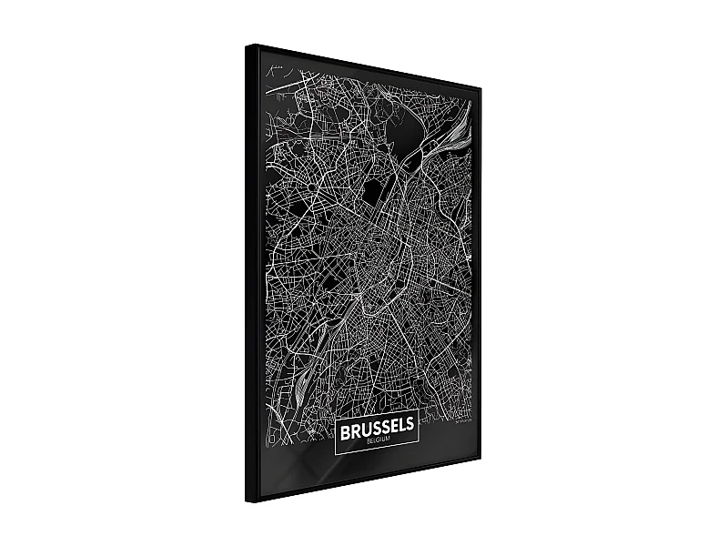 Affiche Murale Encadrée "City Map Brussels Dark" 40 x 60 cm Noir