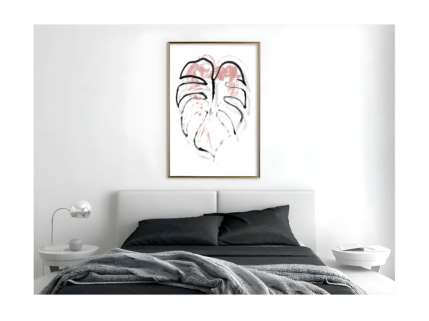Affiche Murale Encadrée "Black Leaf Outline" 40 x 60 cm Or