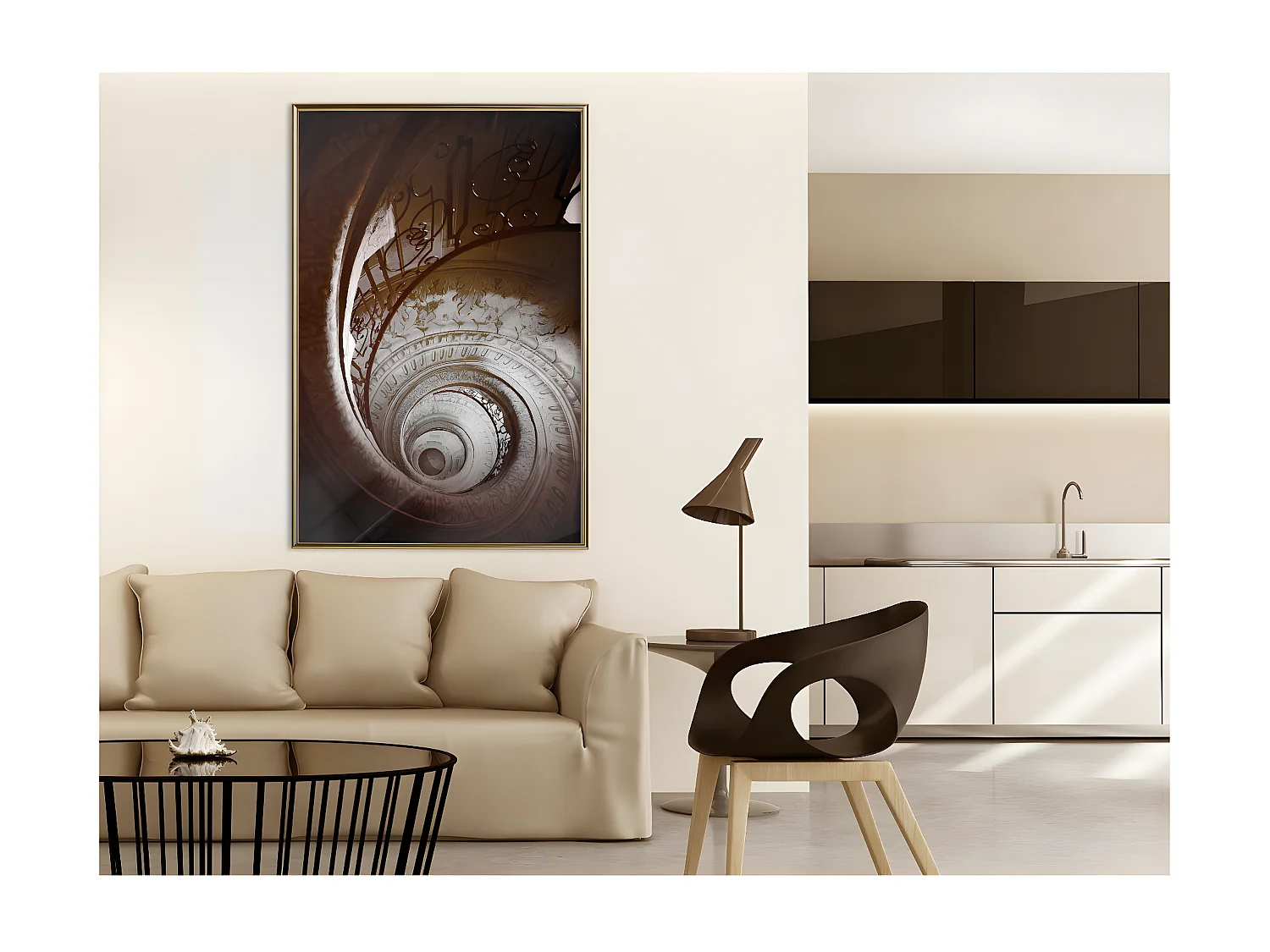 Affiche Murale Encadrée "Winding Staircase" 40 x 60 cm Or