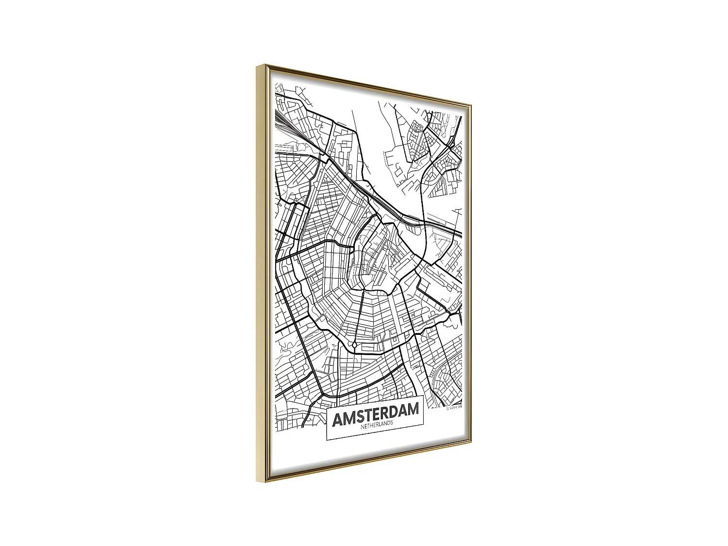 Affiche Murale Encadrée "City map Amsterdam" 40 x 60 cm Or