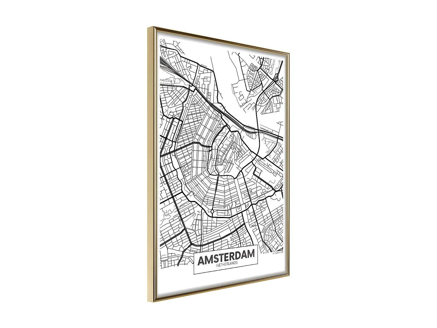 Affiche Murale Encadrée "City map Amsterdam" 40 x 60 cm Or