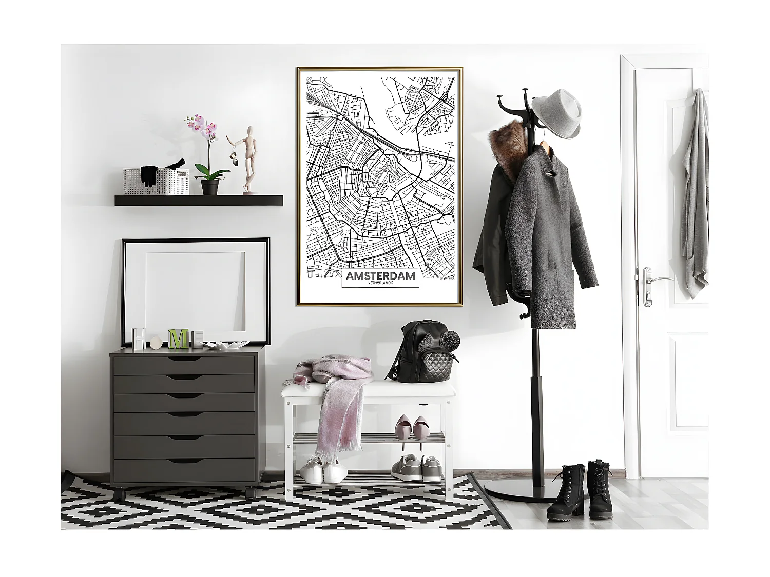 Affiche Murale Encadrée "City map Amsterdam" 40 x 60 cm Or