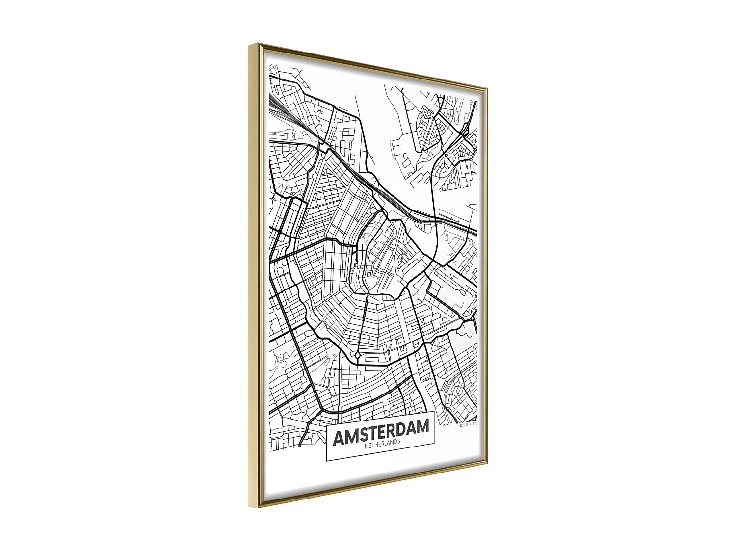 Affiche Murale Encadrée "City map Amsterdam" 40 x 60 cm Or