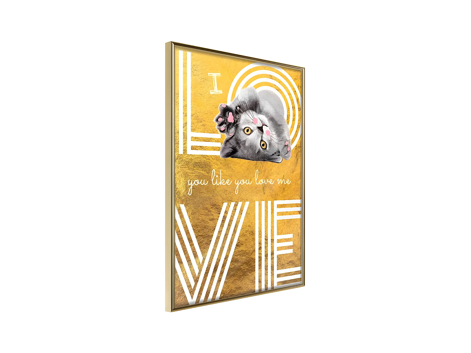Affiche Murale Encadrée "Cat Love" 21 x 30 cm Or