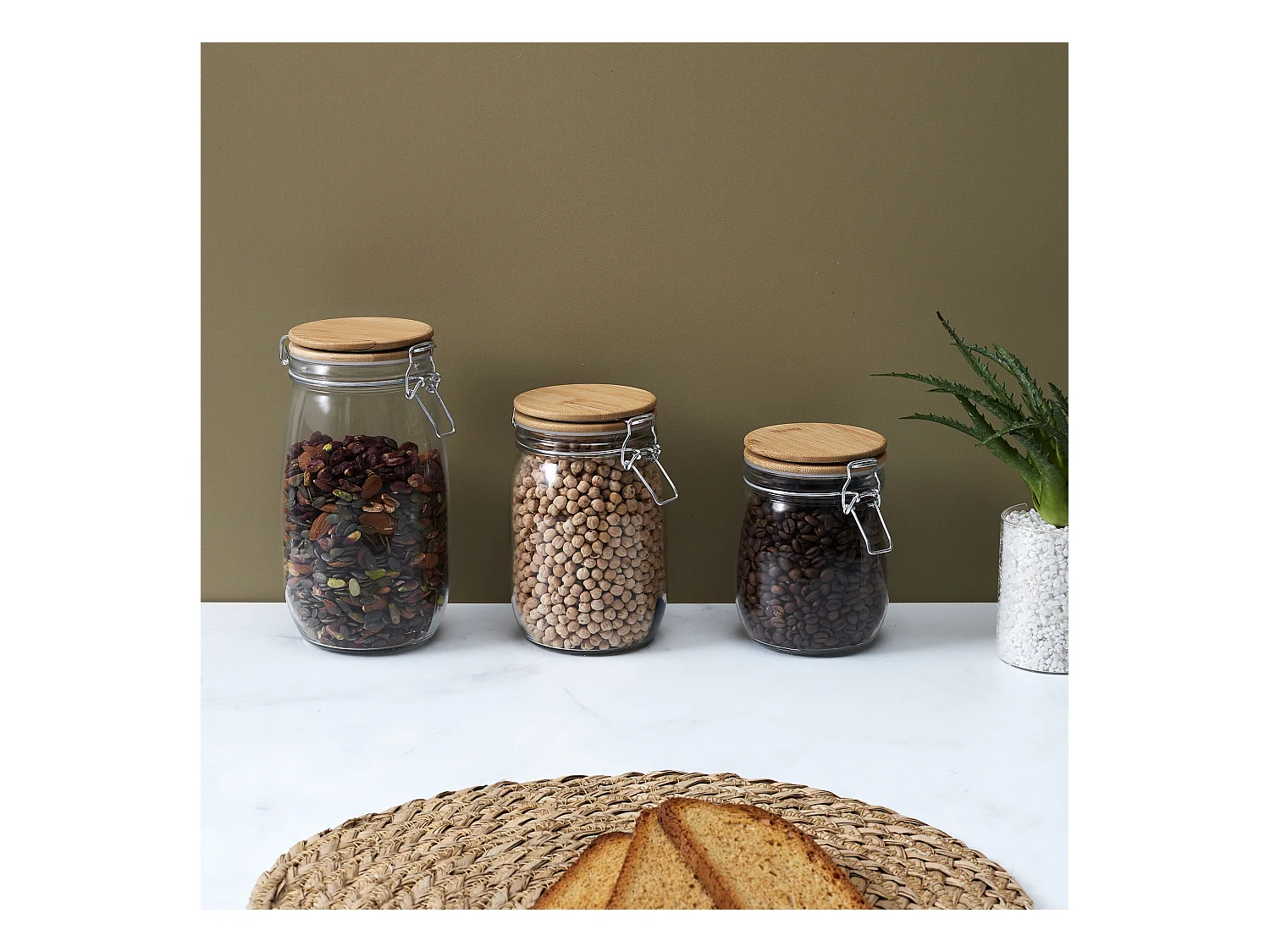 Bocal De Conservation Couvercle Bambou 1.5l Transparent, Marron