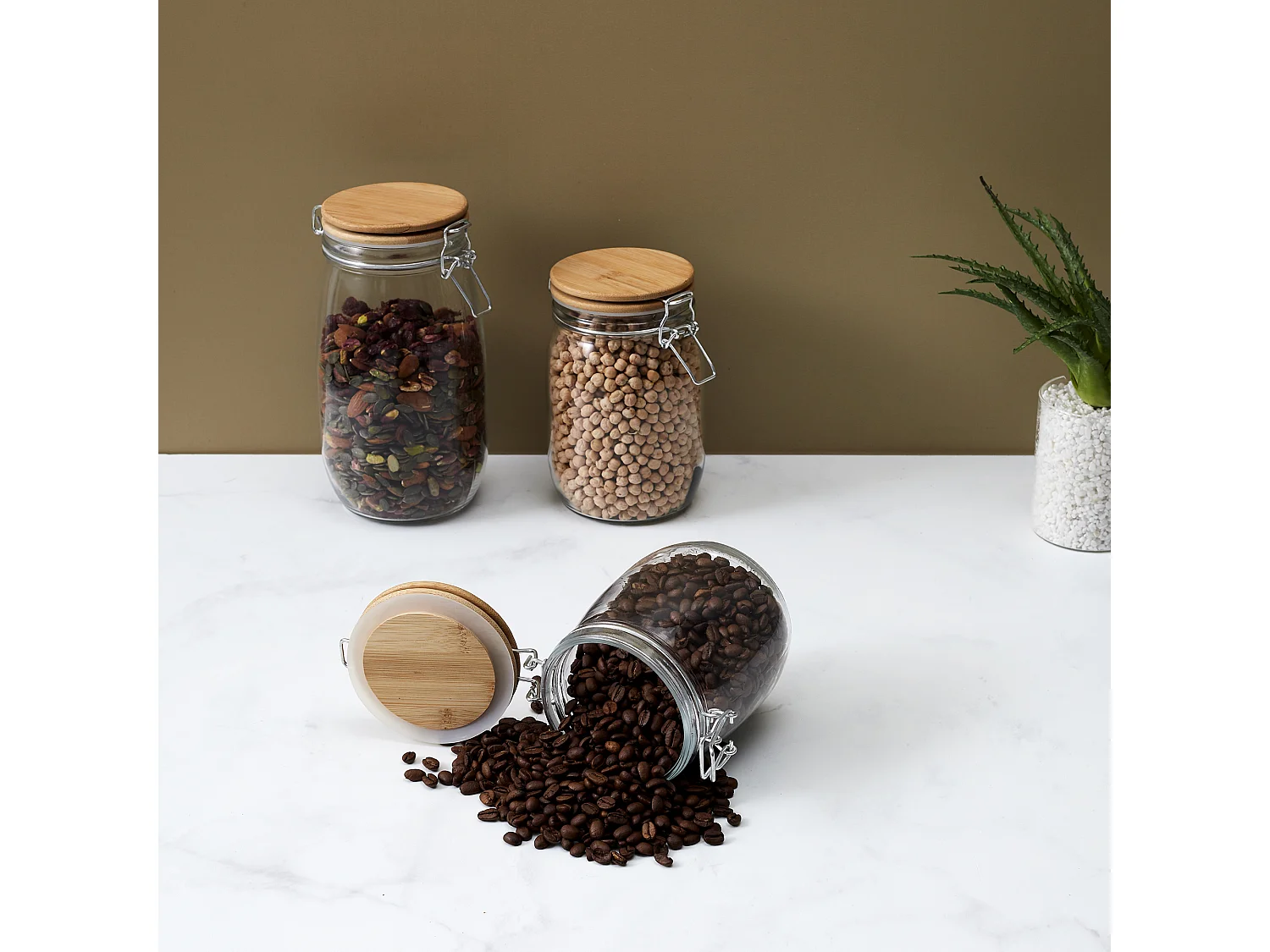 Bocal De Conservation Couvercle Bambou 1.5l Transparent, Marron