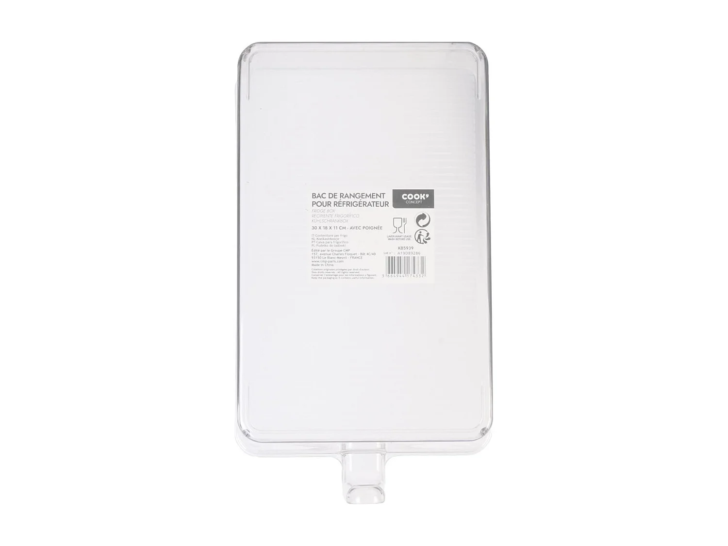 Bac de Rangement à Poignée "Frigo" 18cm Transparent