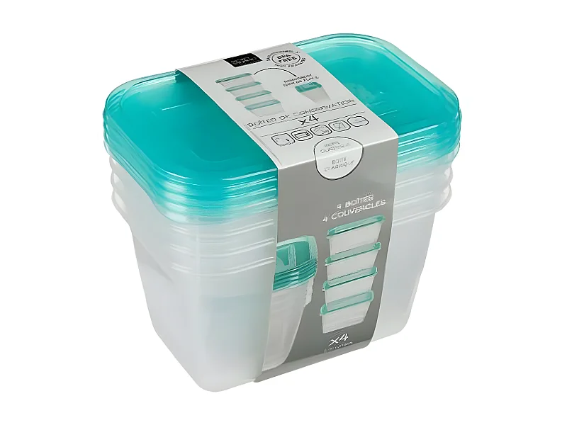Lot de 4 Boîtes de Conservation "Fresh & Freeze" 0,75L Bleu