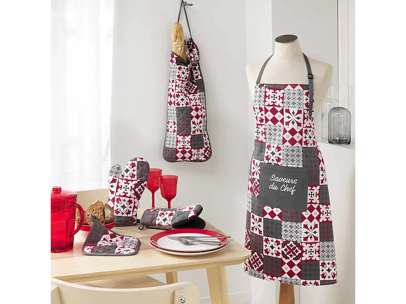 Sac à Pain "Credence" 28x70cm Gris & Rouge