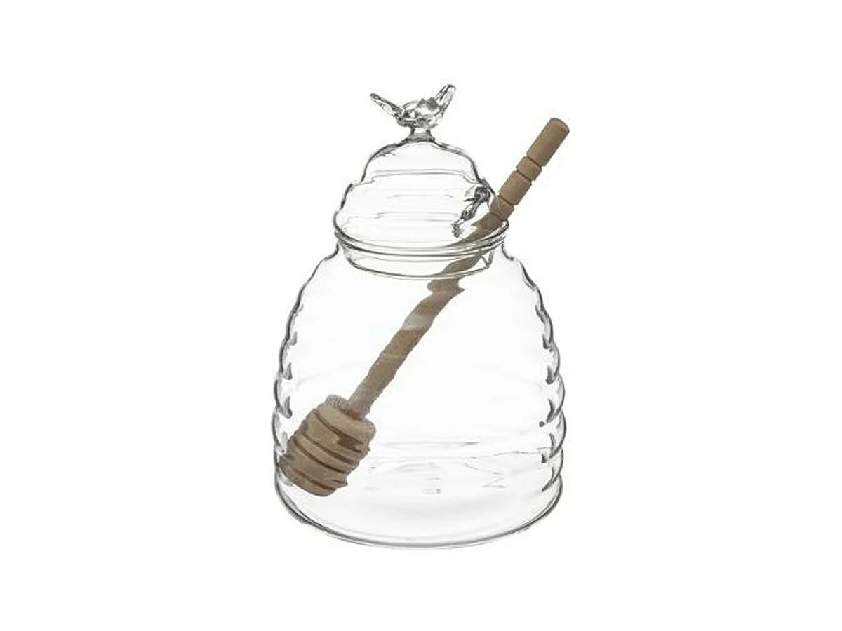 Pot à Miel en Verre & Cuillère "Honey" 14cm Transparent