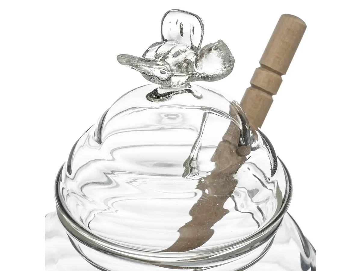 Pot à Miel en Verre & Cuillère "Honey" 14cm Transparent