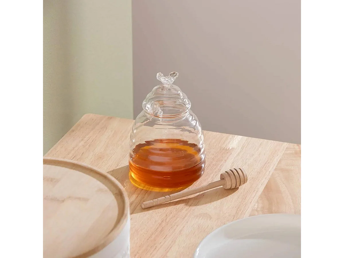 Pot à Miel en Verre & Cuillère "Honey" 14cm Transparent