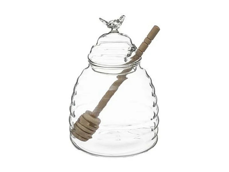 Pot à Miel en Verre & Cuillère "Honey" 14cm Transparent