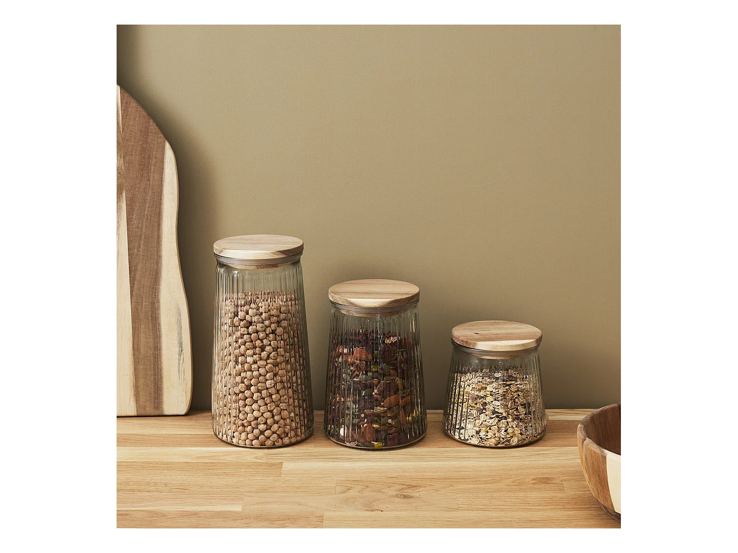 Bocal En Verre Top Acacia 95cl Transparent, Marron