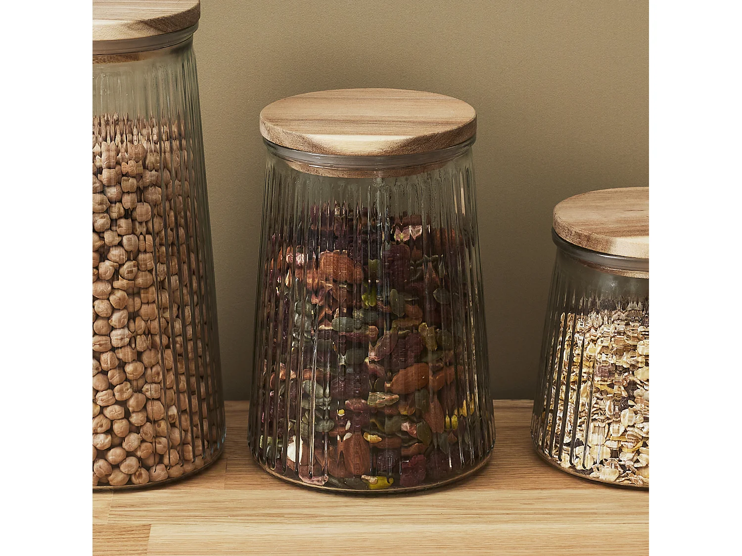 Bocal En Verre Top Acacia 95cl Transparent, Marron