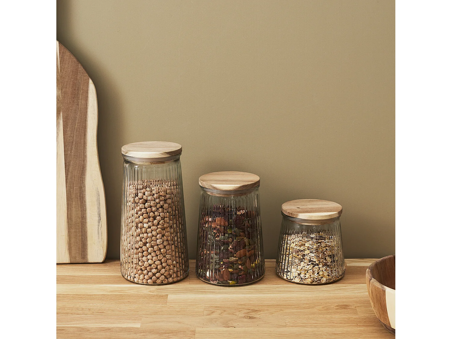 Bocal En Verre Top Acacia 95cl Transparent, Marron