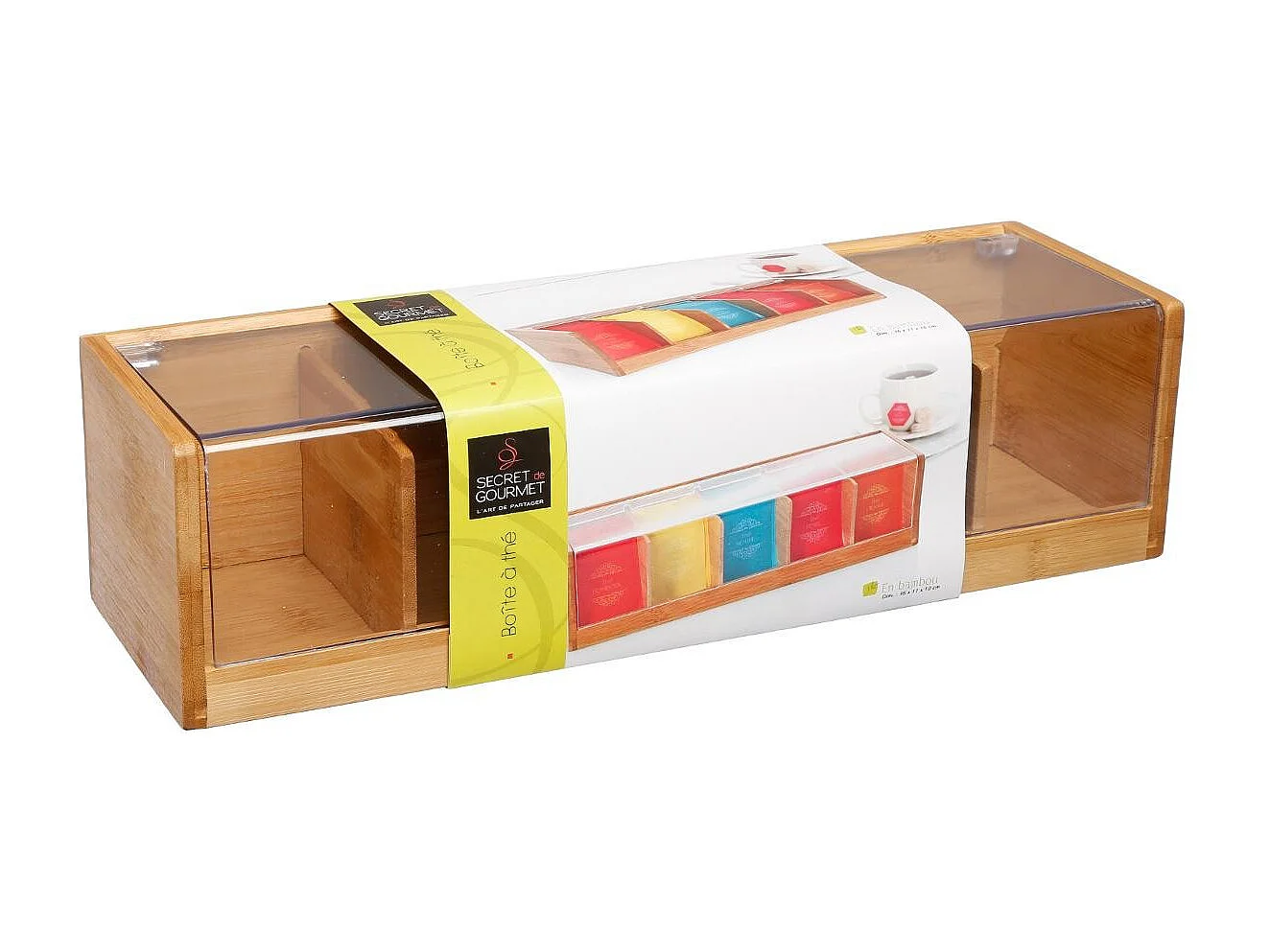 Boîte à Thé 5 Compartiments "Bambou" 36cm Naturel