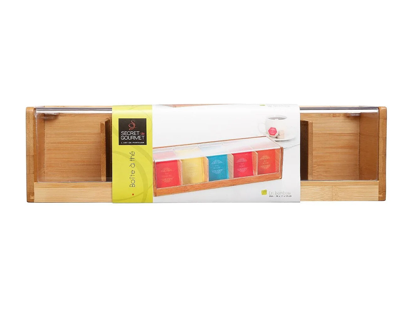 Boîte à Thé 5 Compartiments "Bambou" 36cm Naturel