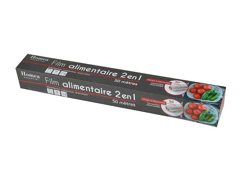 Film Alimentaire en PVC "2 en 1" 50m Transparent