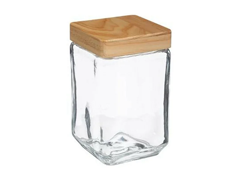 Bocal Carré Verre & Pin "Nyna" 1,25L Transparent