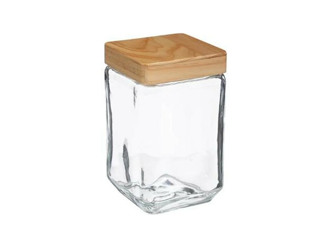 Bocal Carré Verre & Pin "Nyna" 1,25L Transparent