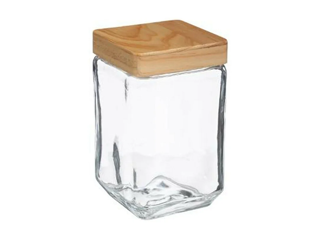 Bocal Carré Verre & Pin "Nyna" 1,25L Transparent