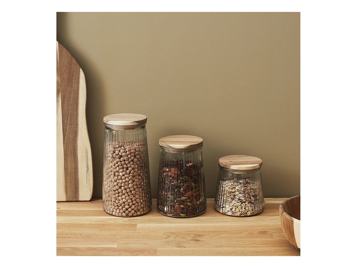 Bocal En Verre Top Acacia 65cl Transparent, Marron