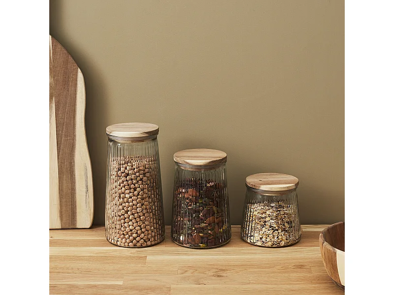 Bocal En Verre Top Acacia 65cl Transparent, Marron