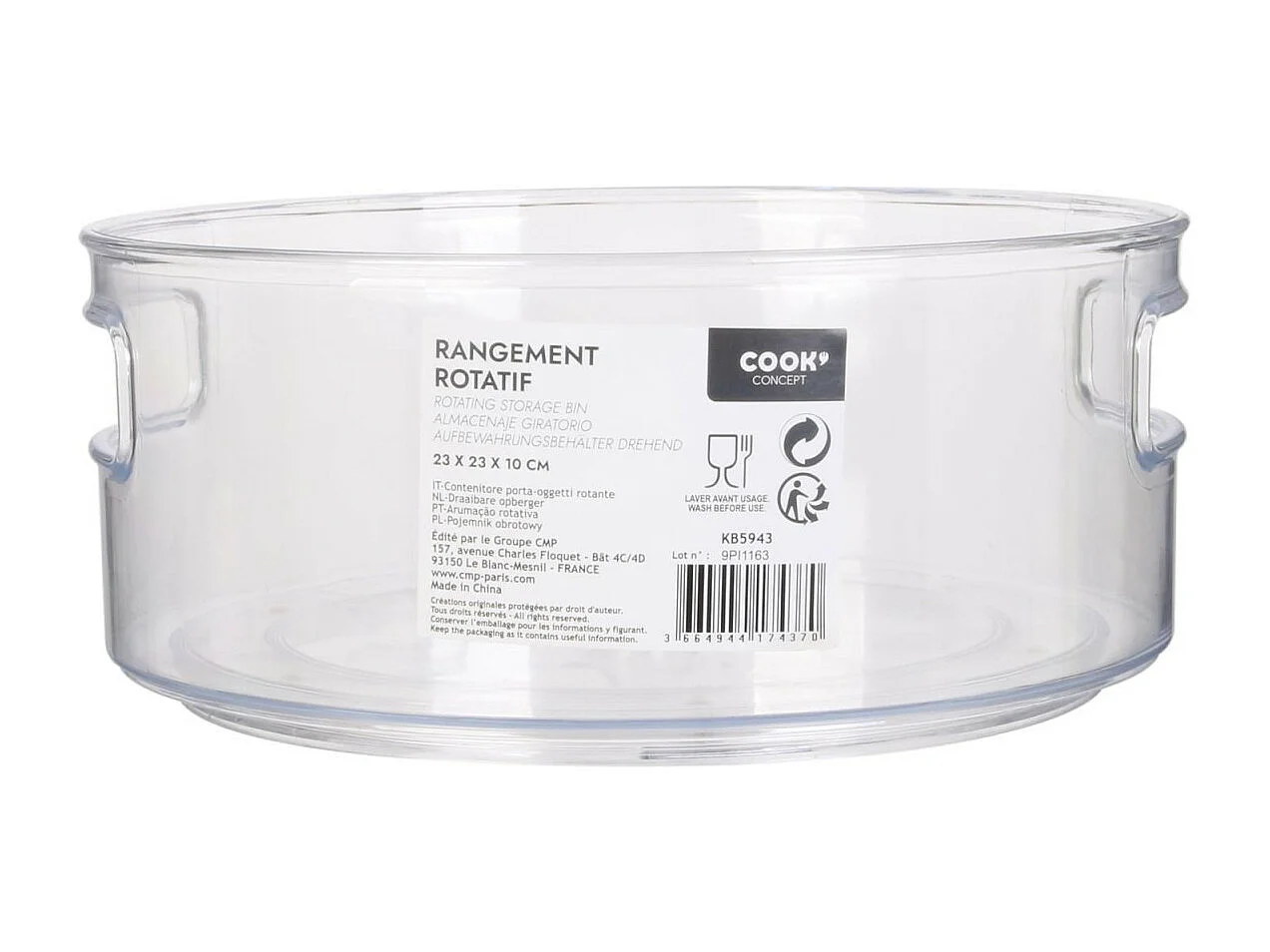 Boîte de Rangement Frigo "Rotative" 23cm Transparent